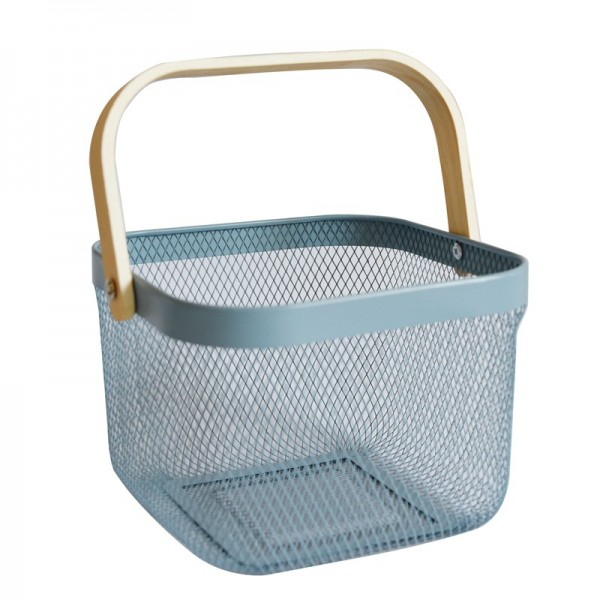 Nordic Iron Handheld Storage Basket With Wooden Handle Fruit And Vegetable Basket Home Hollow Storage Basket Kitchen Drain Basket