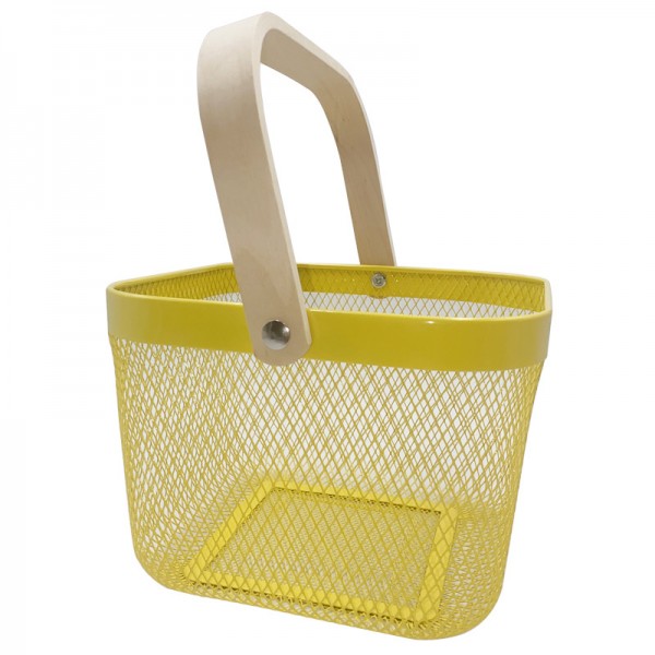 Nordic Iron Handheld Storage Basket With Wooden Handle Fruit And Vegetable Basket Home Hollow Storage Basket Kitchen Drain Basket