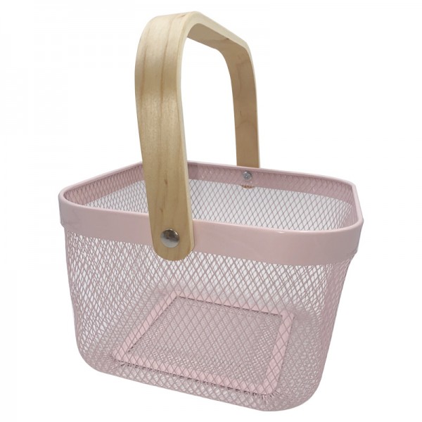 Nordic Iron Handheld Storage Basket With Wooden Handle Fruit And Vegetable Basket Home Hollow Storage Basket Kitchen Drain Basket