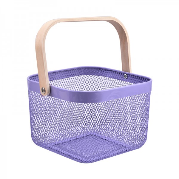 Nordic Iron Handheld Storage Basket With Wooden Handle Fruit And Vegetable Basket Home Hollow Storage Basket Kitchen Drain Basket