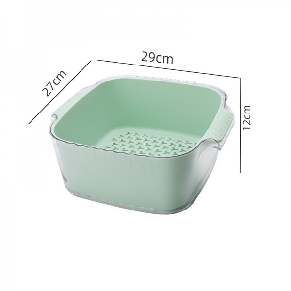 New Thickened Double-Layer Drainage Basket, Household Vegetable And Fruit Washing Basket, Double Ear Handle, Impact Resistant Kitchen Washing Basin Wholesale