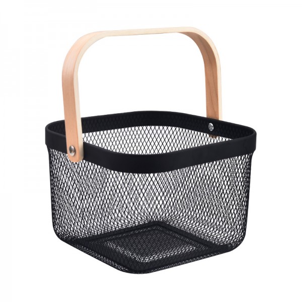 Nordic Iron Handheld Storage Basket With Wooden Handle Fruit And Vegetable Basket Home Hollow Storage Basket Kitchen Drain Basket